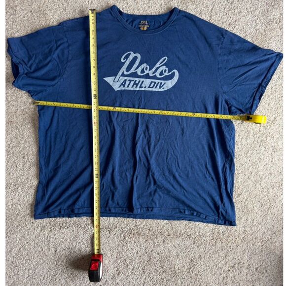 VINTAGE 90s POLO RALPH LAUREN T-Shirt Mens 4XLT Big Tall Dark Blue Retro Logo - Picture 3 of 4